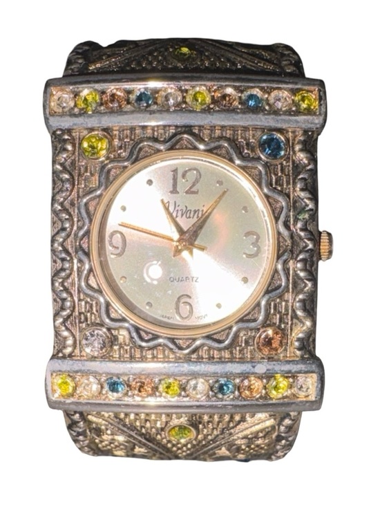 Vivani Jewelry - Vivani Quartz Watch Wide Cuff Bracelet Multicolor Crystal Boho Statement